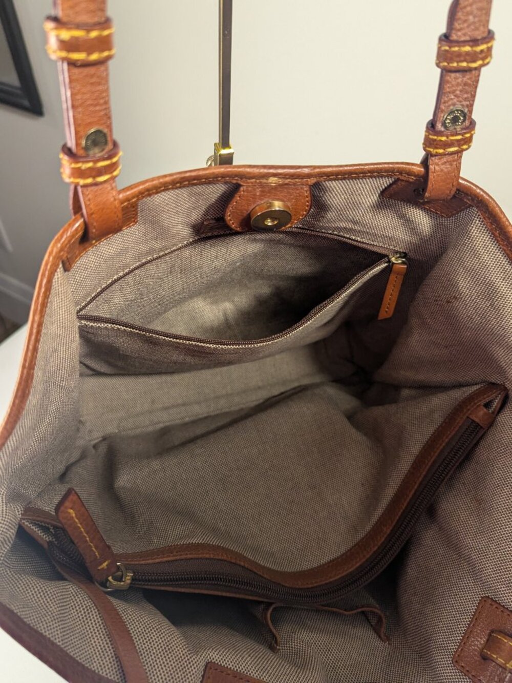 Dooney & Bourke Brown Suede Tote Bag - Picture 7 of 14